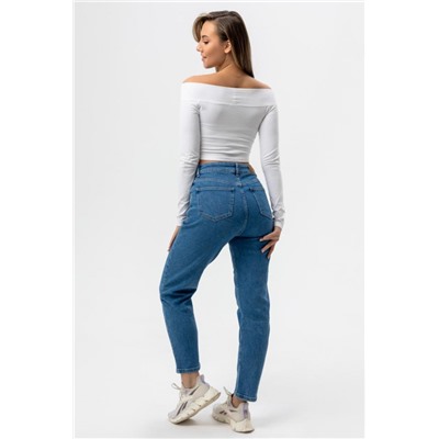 Джинсы женские Мом фит (Темно-синий)