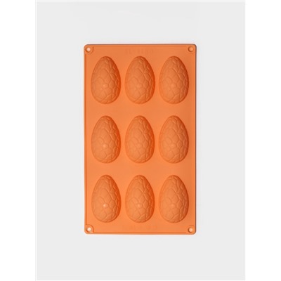 Форма для выпечки Доляна «Пасха. Шоколадное яйцо», силикон, 9 ячеек, 28×16×2 см, оранжевая