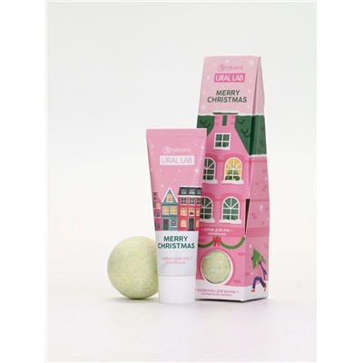 Подарочный набор новогодний Merry Christmas, крем для рук и бомбочка для ванны, URAL LAB