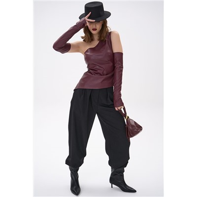 Кожаный топ с рукавами Рикси (бордовый)