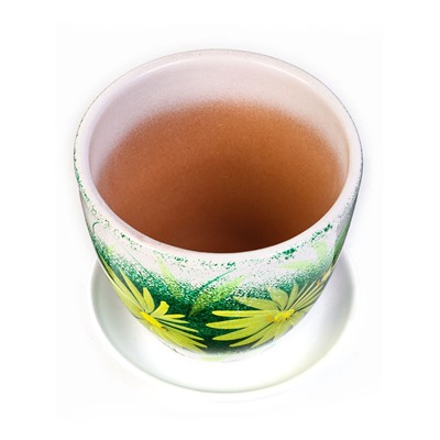 Горшок цветочный «Гербера», керамический, с поддоном, 1 л, белый с зелёным рисунком