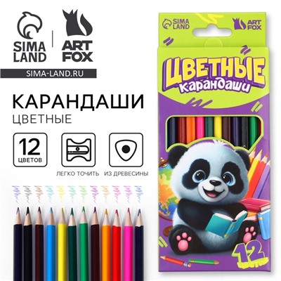 Цветные карандаши, 12 цветов трехгранные «Панда»