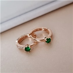 Серьги маленькие круглые конго коллекция "Xuping" покрытие позолота, вставка: фианиты, цвет: зеленый и прозрачный, арт.101.232