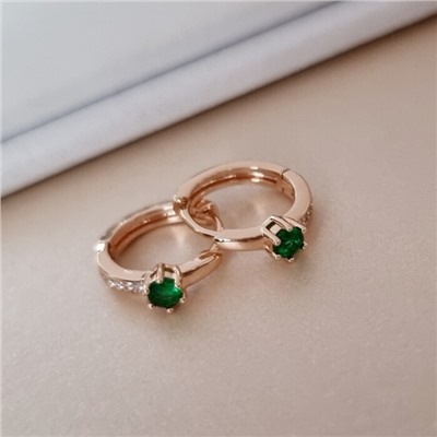 Серьги маленькие круглые конго коллекция "Xuping" покрытие позолота, вставка: фианиты, цвет: зеленый и прозрачный, арт.101.232