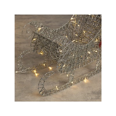 Светодиодная фигура «Олень с санями серебристый», олень: 50×85×18 см, сани: 70×43×22 см, металл, 220 В, свечение тёплое белое