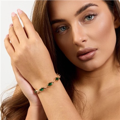 Браслет на руку ювелирная бижутерия коллекция "Дубай", вставка: фианиты, цвет: зеленый, арт.414.091
