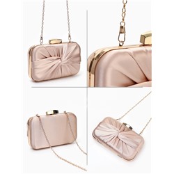 Сумка-клатч женская вечерняя на фермуаре, жёсткий корпус, на золотистой цепочке, бежевая