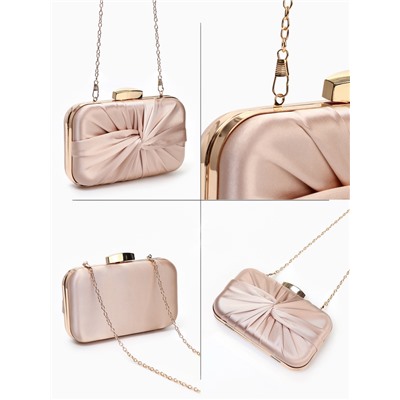 Сумка-клатч женская вечерняя на фермуаре, жёсткий корпус, на золотистой цепочке, бежевая