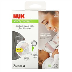 NUK, Simply Natural, Bottles, Pink, 1+ Month, Medium, 2 Bottles, 9 oz (270 ml)