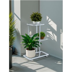 Подставка для цветов Greengo, 3 полки, 43×22×57 см, напольная, металл, белая