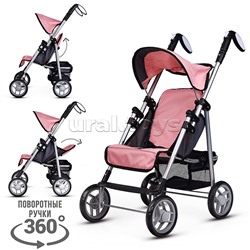 Коляска для кукол металлическая, складная, прогулочная с козырьком, с корзиной, цвет розовый, в пакете