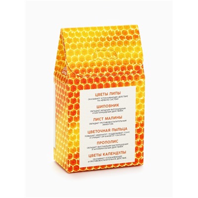 Ягодно-травяной чай «Медовый»: цветы липы, шиповник, лист малины, цветочная пыльца, прополис, цветы календулы, 50 г
