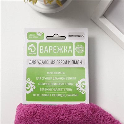 Варежка для уборки Доляна, 22×26 см, 40 г, двухсторонняя, мягкая, микрофибра