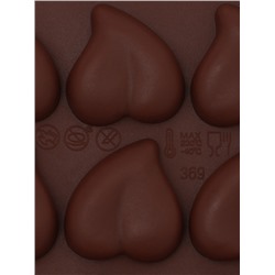Форма для конфет и шоколада Доляна «Сердца», силикон, 21.5×10.5×1.8 см, 15 ячеек (3×3 см), коричневая
