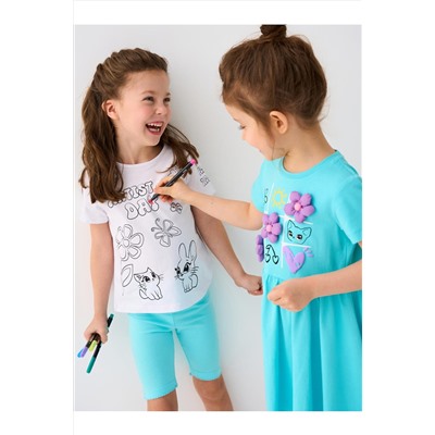 Комплект для девочек: фуфайка трикотажная (футболка), фломастеры для рисования по ткани PLAYTODAY, 1240037