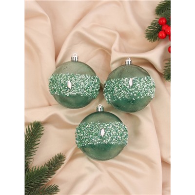 Ёлочные игрушки «Эйдонс», шары новогодние, набор d=8 см, 3 шт., зелёный