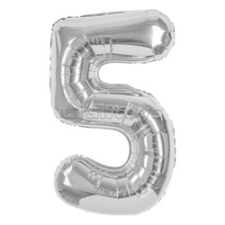 Шар (40''/102 см) Цифра, 5, Серебро, 1 шт. в уп.