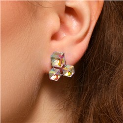 Серьги бижутерия квадраты с крупными камнями, цвет: хамелеон, арт.101.276