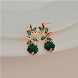Серьги ювелирная бижутерия коллекция "Дубай" покрытие позолота, вставка: фианиты, цвет: зеленый, арт.314.228