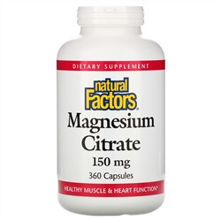 Natural Factors, Цитрат магния, 150 мг, 360 капсул