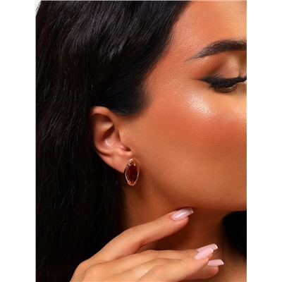 Серьги с крупным камнем ювелирная бижутерия коллекция "Дубай" покрытие: позолота, вставка: фианиты, цвет: красный, арт.314.374