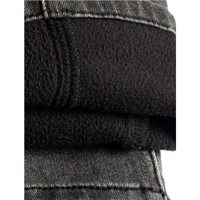 Джинсы mom-fit из эластичного денима на флисе