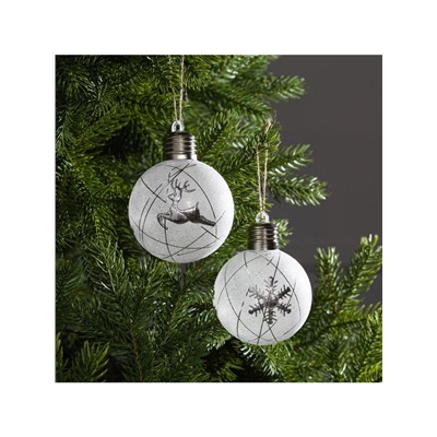 Набор ёлочных шаров «Серебристые нити», 2 шт., d=8 см, 1 LED, от батареек, свечение белое