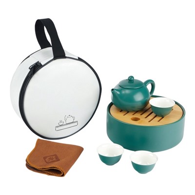 Набор для чайной церемонии ДЖЕКИЧАЙ «Кацуяма», 6 предметов, на 3 персоны, чашка 30 мл, чайник 160 мл, фарфор, бирюзовый