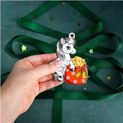 Новогодняя ёлочная подвеска из дерева "Пони с мешком денег" 9 см