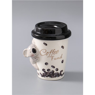 УЦЕНКА Копилка керамика "Коала с кофе" 10,2х12,8х14,2 см