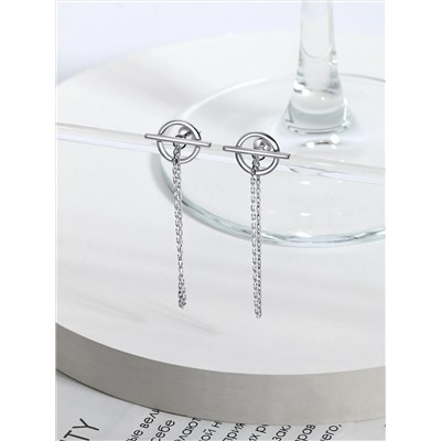 Серьги-пусеты с цепочками из серебра родированные 2-040р