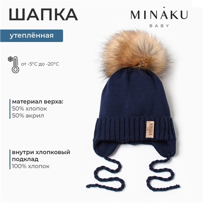 Шапка детская MINAKU с утеплителем, р-р 35-40, цвет темно-синий