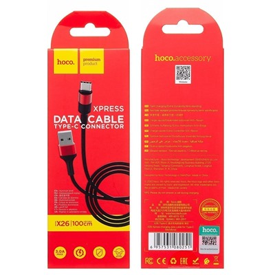 Кабель USB - Type-C Hoco X26 Xpress  100см 2A  (black/red)