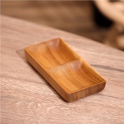 Соусница двойная, 14×7×2 см, тиковое дерево