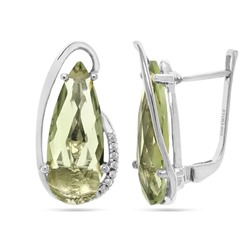 Серьги из серебра зеленый аметист, Волна
