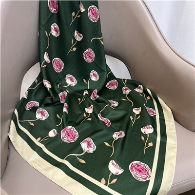 Платок шелковый на голову и шею весенний, мультицвет