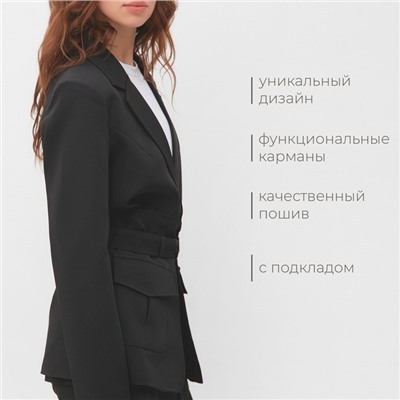 Пиджак женский с баской MINAKU: Casual Collection, чёрный, размер 48