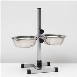 Подставка с мисками, 2×2 л, высота 50 см, разборная с верхним фиксатором, хром