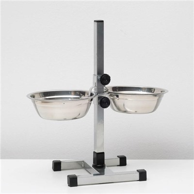 Подставка с мисками, 2×2 л, высота 50 см, разборная с верхним фиксатором, хром