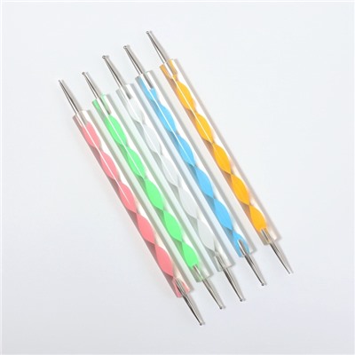 Дотсы двусторонние для дизайна ногтей, 5 шт., 13 см, d = 0,5/1/1,5/2/3 мм, разноцветные