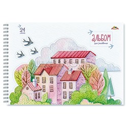 Альбом для рисования 24л. "Летний пейзаж" на гребне, мел.цв.обл.