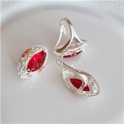 Комплект ювелирной бижутерии коллекция "Дубай",серьги и кольцо покрытие серебрение, вставка: камень красный, р-р 20, 09809, арт.216.375-20
