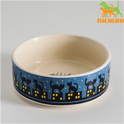 Миска керамическая «Ночные кошки» 200 мл - 10.5×10.5×4 см, синяя/белая
