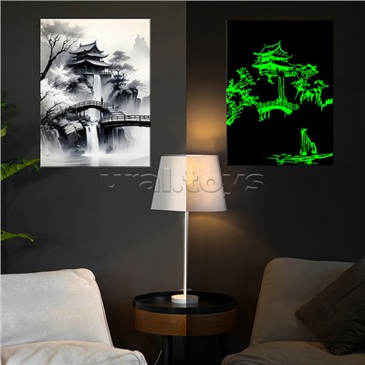 Картина по номерам 40х50 "Пагода в горах" светящаяся краска (9 цветов)