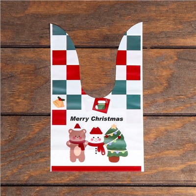 Пакет полиэтиленовый подарочный новогодний, с ушками Merry Christmas, 13×21.5 см