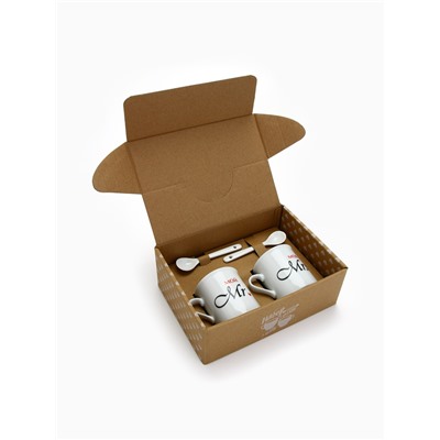 Кружки керамические парные «Мистер и Миссис», 2 шт. по 180 мл., ложка 2 шт.