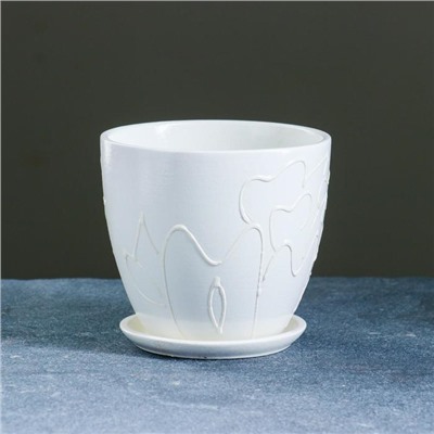 Горшок для цветов «Кураж», 600 мл, d=12 см, h=10 см, керамический, с поддоном, белый