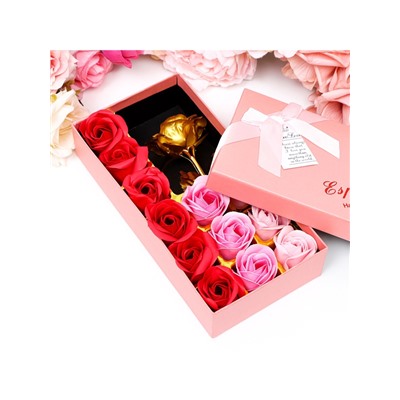 Мыльные розочки цветных оттенков и золотая роза, набор