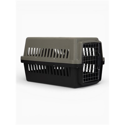 Переноска для животных, 59×36×35 см, с поддоном, с металлической дверью, тёмно-серая, чёрная