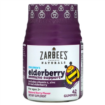 Zarbee's, Бузина для укрепления иммунитета детей, натуральный ягодный вкус, для детей старше 2 лет, 42 жевательные конфеты